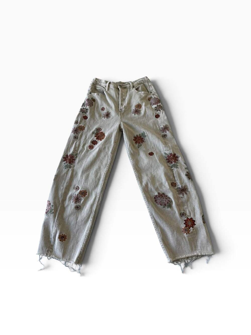 OH Jeans Floral Embroidered Jeans Size S Grey Denim